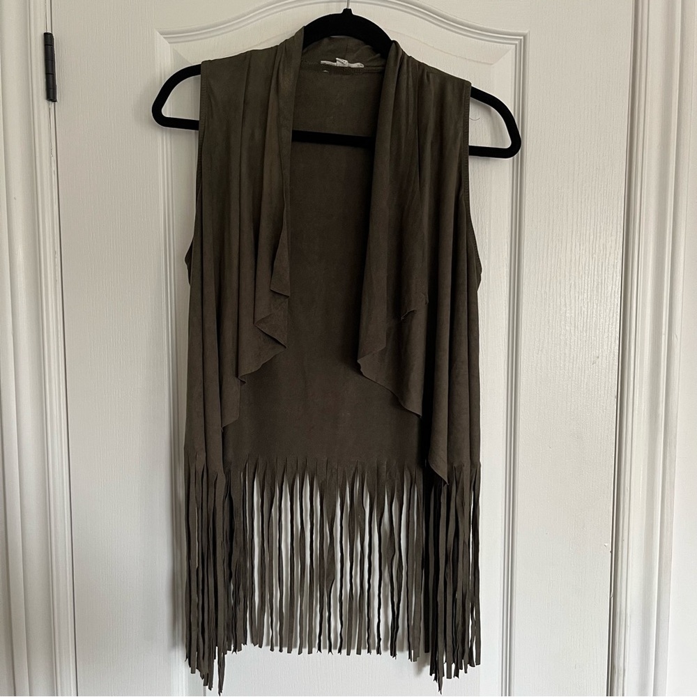 IT GIRL Vintage Khaki Green Fringe Pullover Vest Size XL